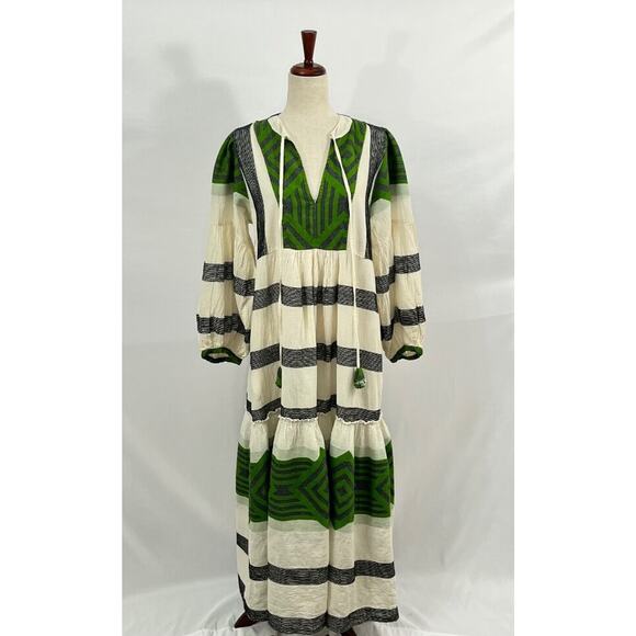 PEARL & CAVIAR Sz S/M Green Ivory Cotton Zakar Maxi Dress NWT - Picture 9 of 12